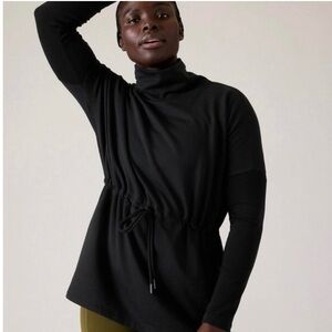 Athleta Women’s Black Tunic Cinch Waist Long Sleeve Mock Neck Top, Size S‎